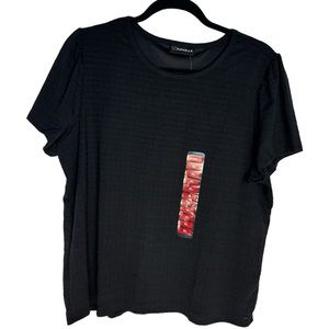 Rafaella Women Black Short Sleeve Top Lined Eyelet Knit Size XL